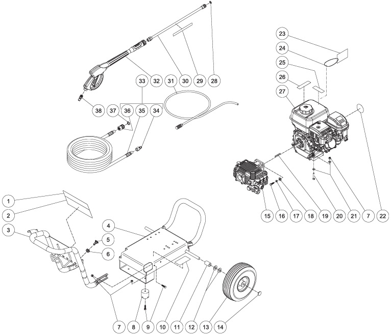 MI-T-M Cold water electric power washer model CM-3000-0DLB replacement parts and manual